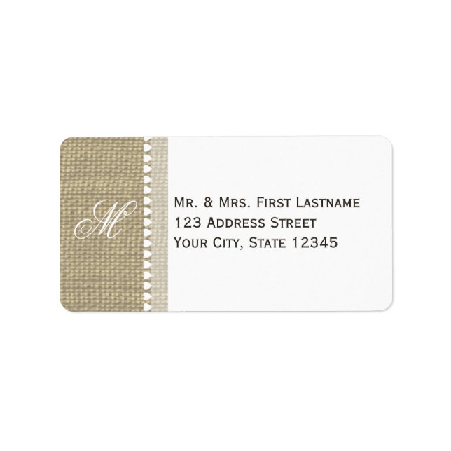 Burlap Monogram Hearts Label (Front)