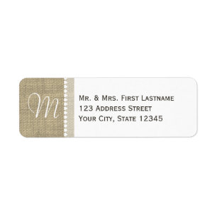 Burlap Monogram Hearts Return Address Label
