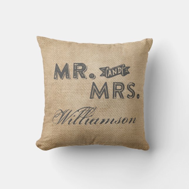 Burlap Mr. and Mrs. Forever and Always Cushion (Front)
