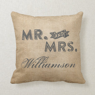 Burlap Mr. and Mrs. Forever and Always Cushion