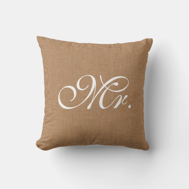 Burlap Mr. Throw Cushion (Front)
