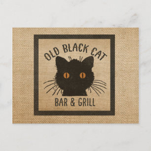 Burlap Old Black CAt Bar and Grill Postcard