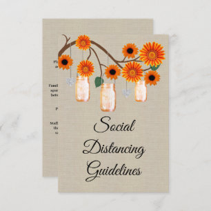 Burlap Orange Floral Mason Jar Safety Measures Enclosure Card