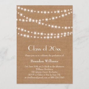 Burlap Party Lights Graduation Invitation