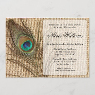 Burlap Peacock Feather Bridal Shower Invitations