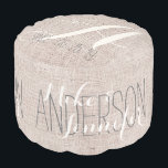 Burlap Personalised Wedding Names Date Faux Linen Pouf<br><div class="desc">Personalise it with recipient's family name initial/monogram and wedding date on top,  bride and groom's names and family name on side.  Click customise it button to adjust the text size,  font,  font colour.</div>