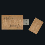 Burlap Personalised Wedding Names Date Gift Wood USB Flash Drive<br><div class="desc">Faux burlap USB wedding gift. Personalise it with recipient's names & wedding date. Click customise it button to adjust the text size.</div>