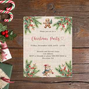 Burlap pine natural Christmas Party invitation