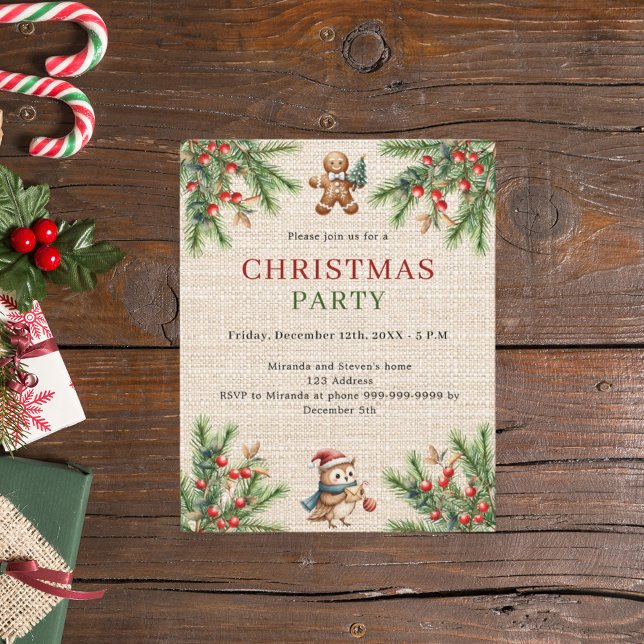 Burlap pine natural Christmas Party invitation (Creator Uploaded)