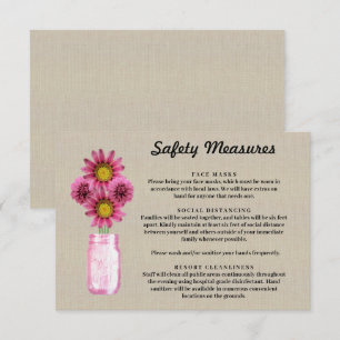 Burlap Pink Floral Mason Jar Safety Measures Enclosure Card