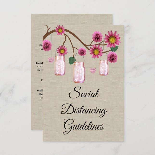 Burlap Pink Floral Mason Jar Safety Measures Enclosure Card (Front/Back)