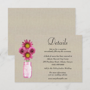 Burlap Pink Floral Mason Jar Wedding Details Enclosure Card