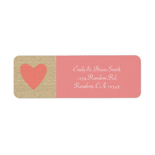 Burlap pink heart custom return address labels