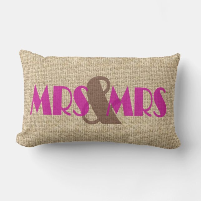 Burlap pink mrs mrs wedding decorative pillow (Front)