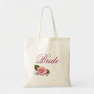 burlap pink rose rustic country spring wedding tote bag