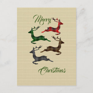 Burlap Plaid Christmas reindeer post card