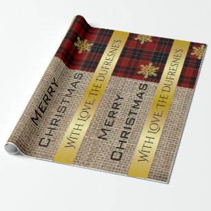 Burlap, Plaid & Gold Personalised Wrapping Paper