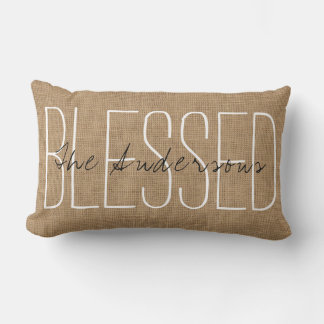 Burlap Print Blessed Family Name Pillow