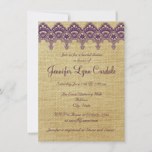Burlap Purple Damask Lace Bridal Shower Invitation