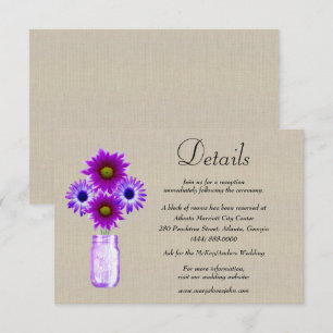 Burlap Purple Floral Mason Jar Wedding Details Enclosure Card