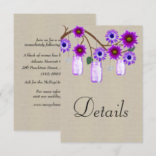 Burlap Purple Floral Mason Jars Wedding Details Enclosure Card