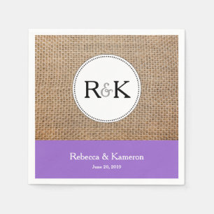 Burlap & Purple Monogrammed Wedding Napkin