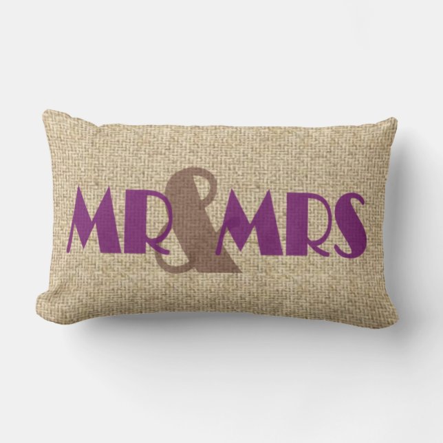 Burlap purple mr mrs wedding decorative pillow (Front)