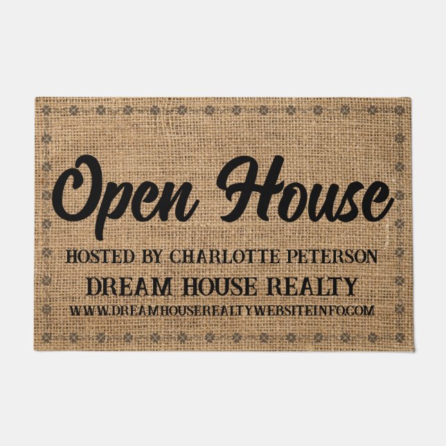 Burlap Real Estate Agent Realtor Open House  Doormat (Front)