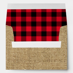 Burlap Red and Black Buffalo Plaid Pattern Envelope