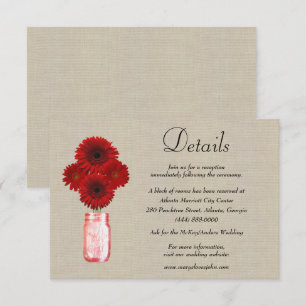 Burlap Red Floral Mason Jar Wedding Details Enclosure Card