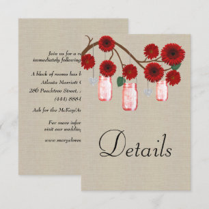 Burlap Red Floral Mason Jars Wedding Details Enclosure Card
