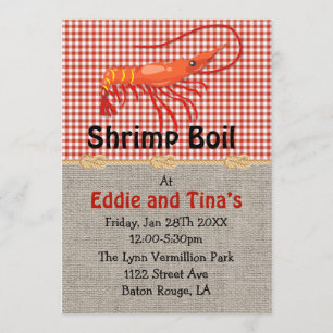Burlap Red Gingham Shrimp Boil Invitation