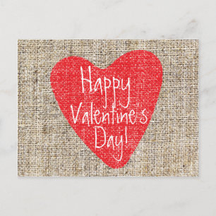 Burlap Red Heart Valentine's Day Mailer Postcard
