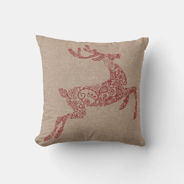 Burlap Red Reindeer Cushion (Front)
