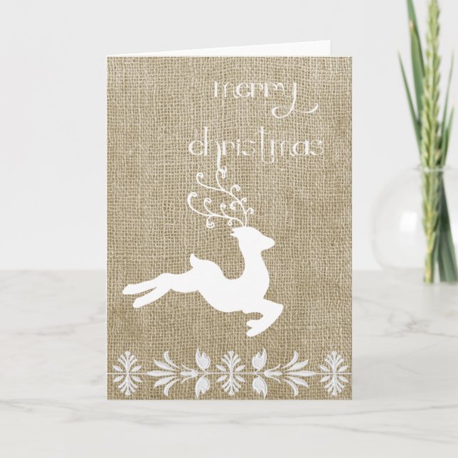 Burlap Reindeer Holiday Card (Front)