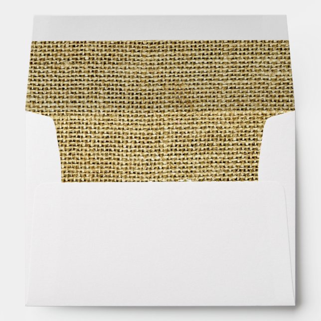 Burlap Rustic Beige Inspired Clean Modern White Envelopes (Back (Bottom))
