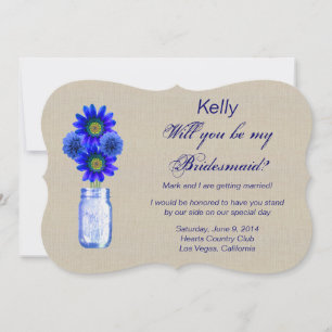 Burlap Rustic Blue Mason Jar Bridesmaid Card