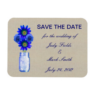 Burlap Rustic Blue Mason Jar Save The Date Magnet