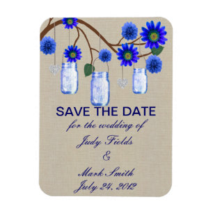 Burlap Rustic Blue Mason Jars Save The Date Magnet