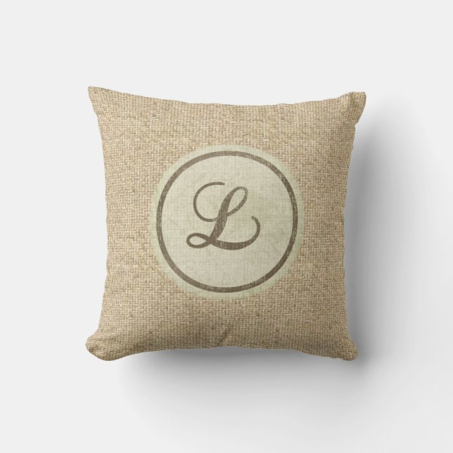 Burlap rustic letter L decorative pillow (Front)
