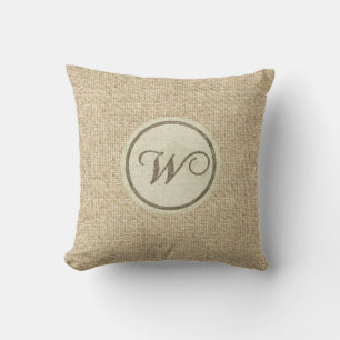 Burlap rustic letter W decorative pillow