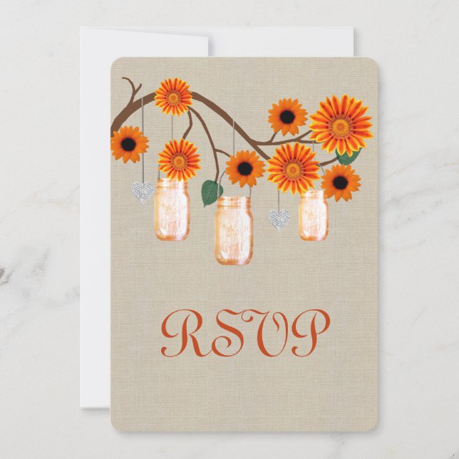 Burlap Rustic Orange Mason Jars Response Card (Front)