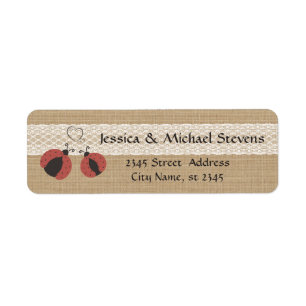 Burlap rustic romantic ladybugs in love wedding return address label