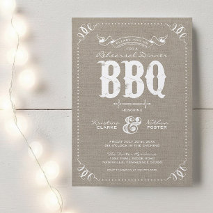 Burlap Rustic Vintage Rehearsal Dinner BBQ Invitation