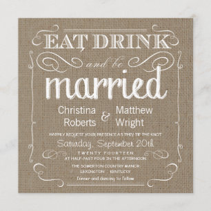 Burlap Rustic Vintage Wedding Invitations
