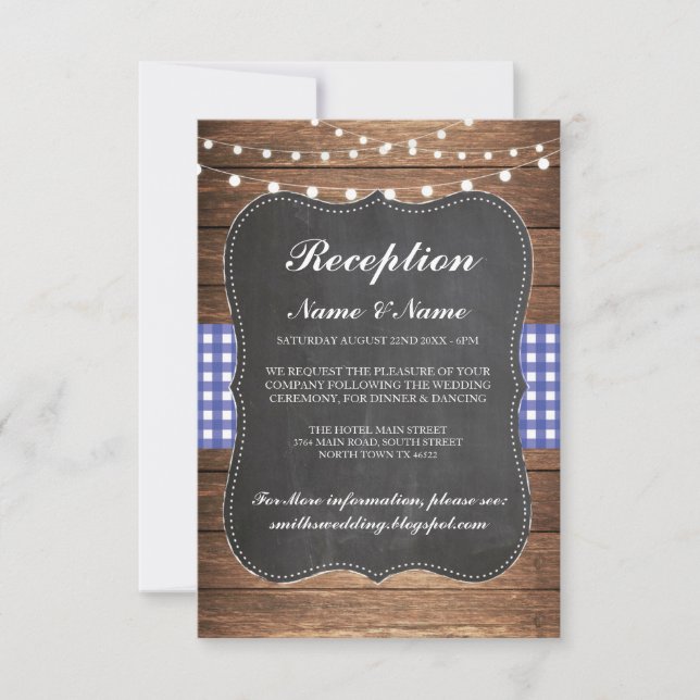 Burlap Rustic Wedding Reception Cards Wood Blue (Front)
