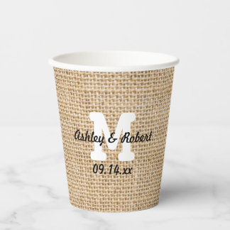 Burlap Rustic Wedding Reception Custom Monogram Paper Cups