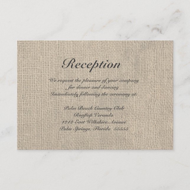 Burlap Rustic Wedding Reception Directions Card (Front)