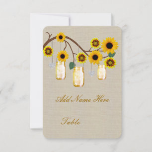 Burlap Rustic Yellow Mason Jars Table Place Card