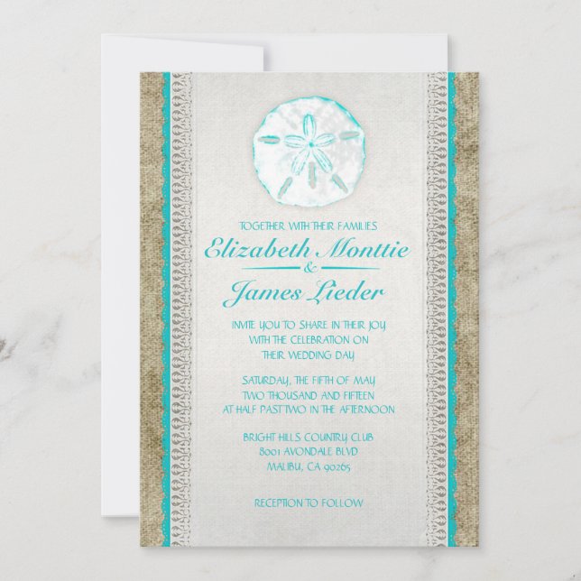 Burlap Sand Dollar Wedding Invitations (Front)